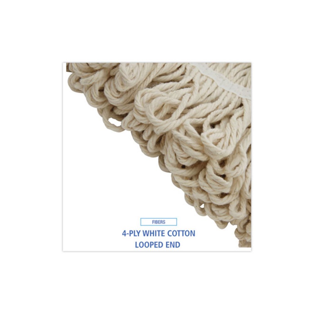 Mop Head, Lie-Flat Head, Cotton Fiber, 24 oz, White, 12/Carton. Picture 6