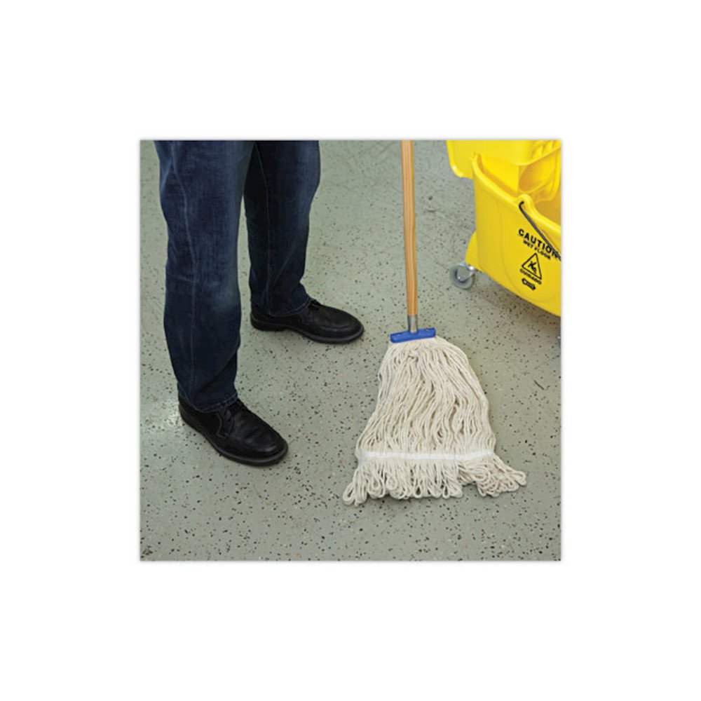 Mop Head, Lie-Flat Head, Cotton Fiber, 24 oz, White, 12/Carton. Picture 4