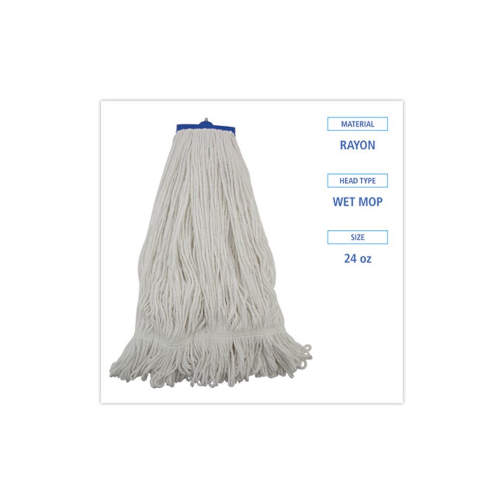 Mop Head, Lie-Flat Head, Rayon Fiber, 24 oz, White, 12/Carton. Picture 2