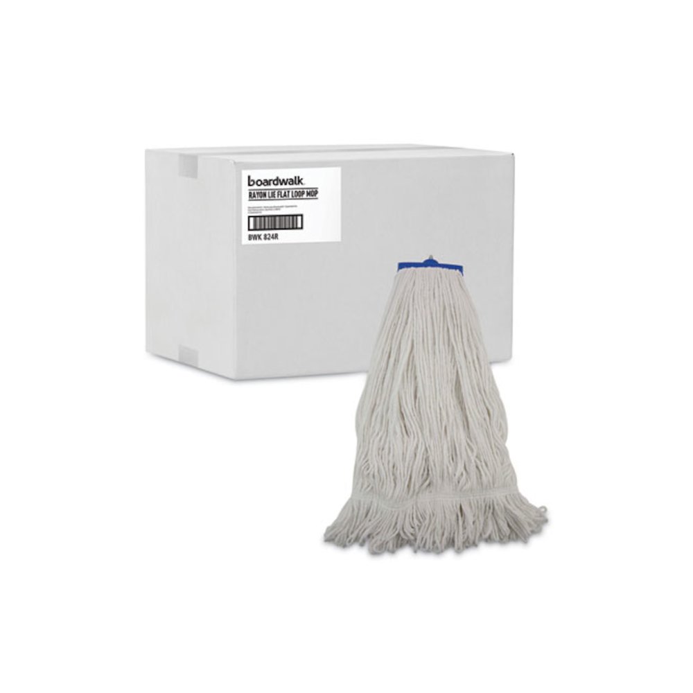 Mop Head, Lie-Flat Head, Rayon Fiber, 24 oz, White, 12/Carton. Picture 9