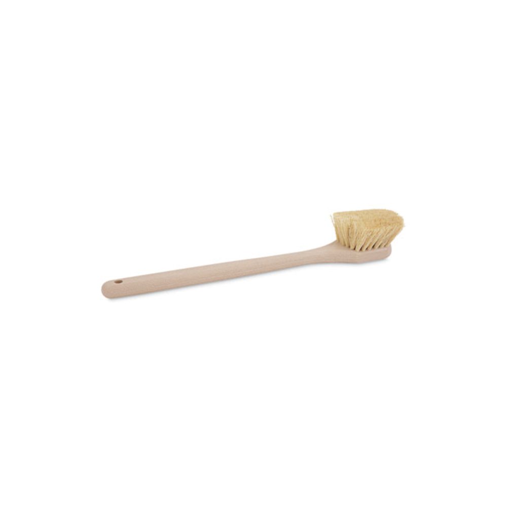 Utility Brush, Cream Tampico Bristles, 5.5" Brush, 14.5" Tan Plastic Handle. Picture 1