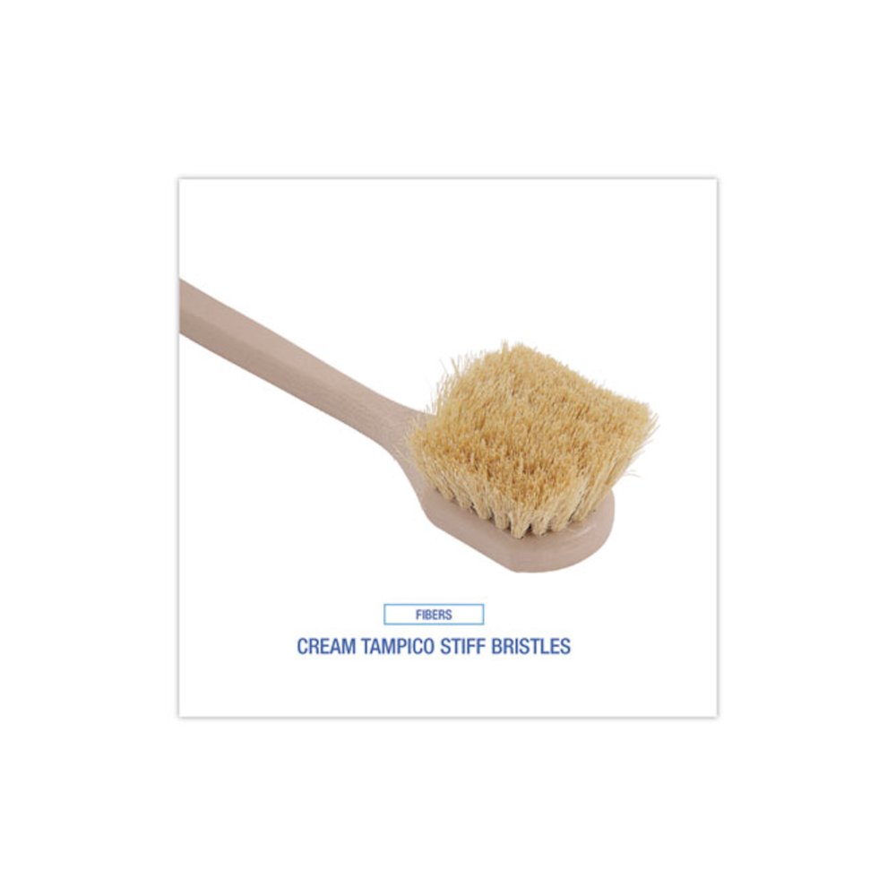 Utility Brush, Cream Tampico Bristles, 5.5" Brush, 14.5" Tan Plastic Handle. Picture 4
