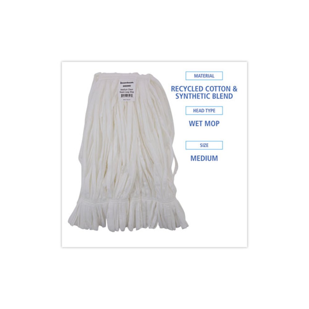 Mop Head, Looped, Enviro Clean With Tailband, Cotton/Synthetic, Medium, White, 12/Carton. Picture 2