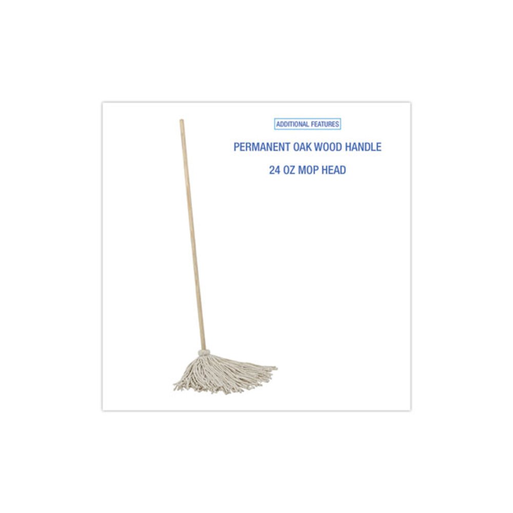 Cotton Deck Mop, #24 White Cotton Head, 50" Wood Handle, 6/Carton. Picture 3