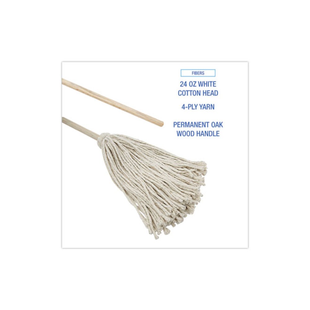 Cotton Deck Mop, #24 White Cotton Head, 50" Wood Handle, 6/Carton. Picture 4