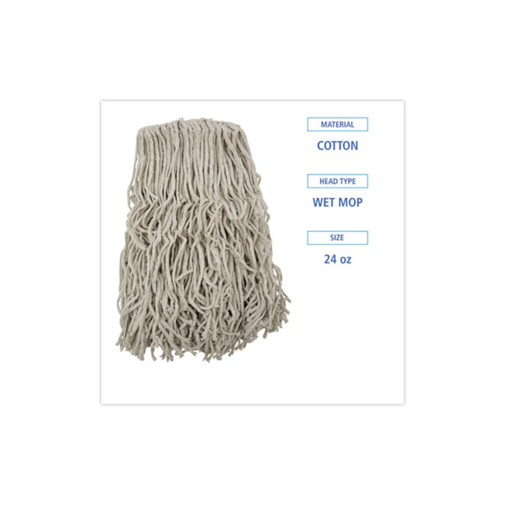 Banded Cotton Mop Heads, 24 oz, White, 12/Carton. Picture 2