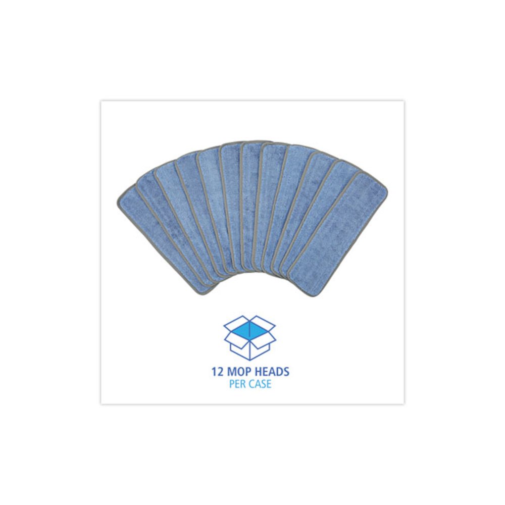 Microfiber Wet Mop Head, Blue, 18 x 5, Split Microfiber, Hook and Loop Back, Dozen. Picture 4