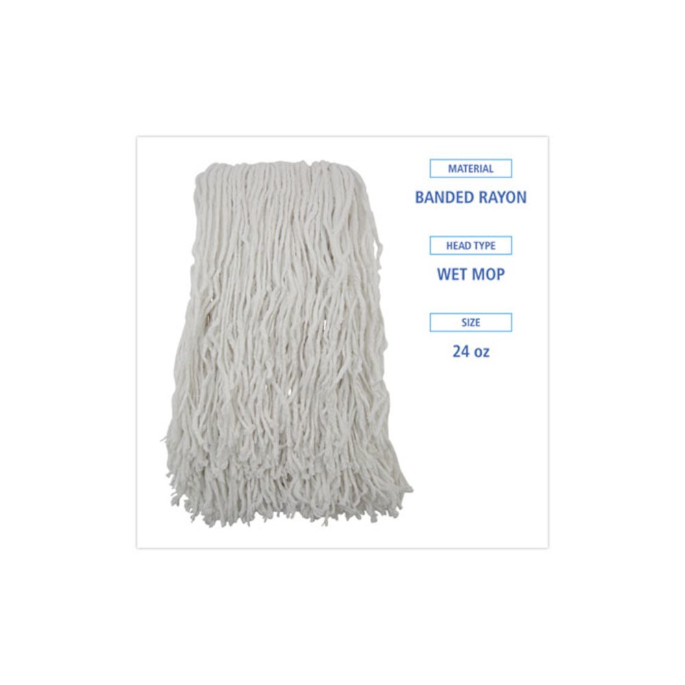 Banded Rayon Cut-End Mop Heads, #24, White, 1.25" Headband, 12/Carton. Picture 2