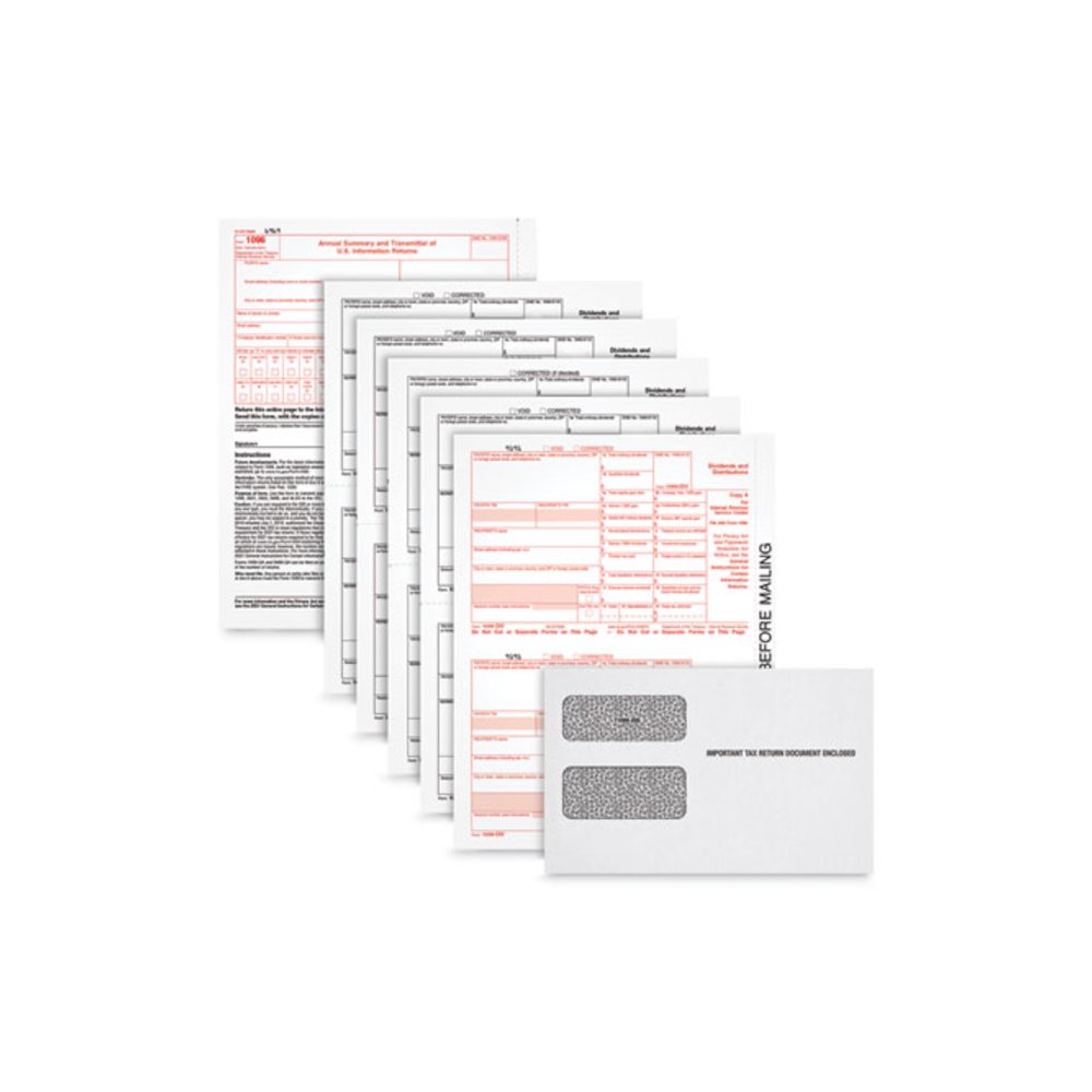 Five-Part 1099-DIV Tax Form Kit for Inkjet/Laser Printers, Five-Part Carbonless, 8.5 x 5.5, 2 Forms/Sheet, 100 Forms Total. Picture 1