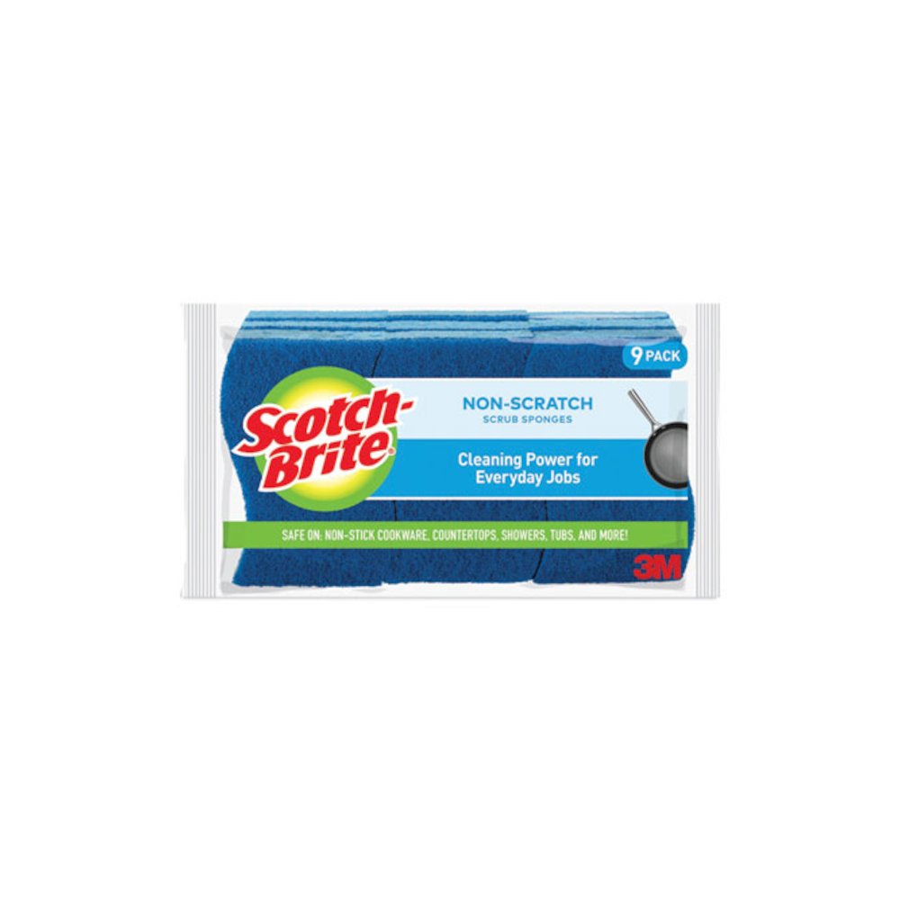 Non-Scratch Multi-Purpose Scrub Sponge, 4.4 x 2.6, 0.8" Thick, Blue, 9/Pack. Picture 2