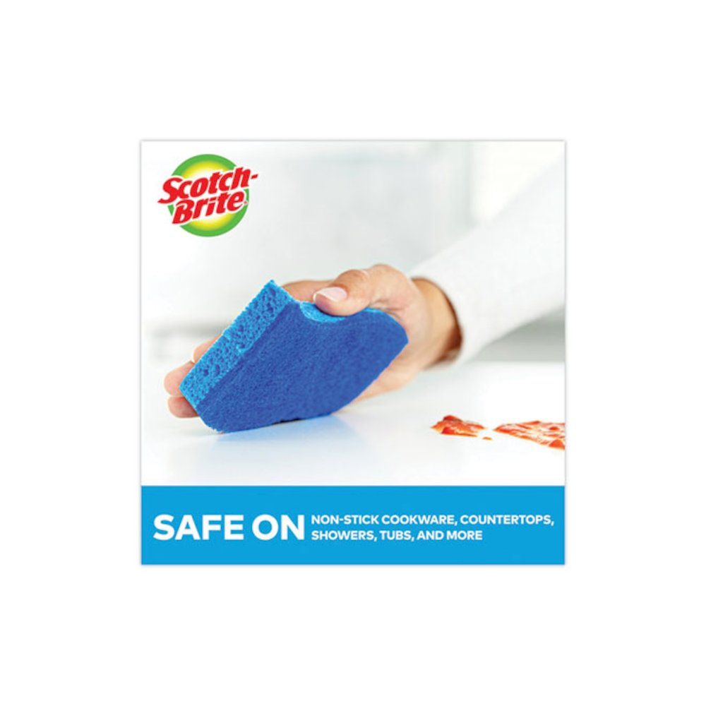 Non-Scratch Multi-Purpose Scrub Sponge, 4.4 x 2.6, 0.8" Thick, Blue, 9/Pack. Picture 6