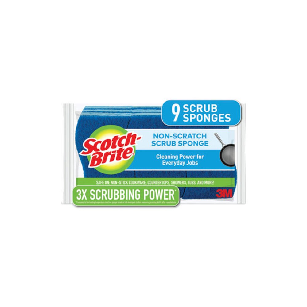 Non-Scratch Multi-Purpose Scrub Sponge, 4.4 x 2.6, 0.8" Thick, Blue, 9/Pack. Picture 1