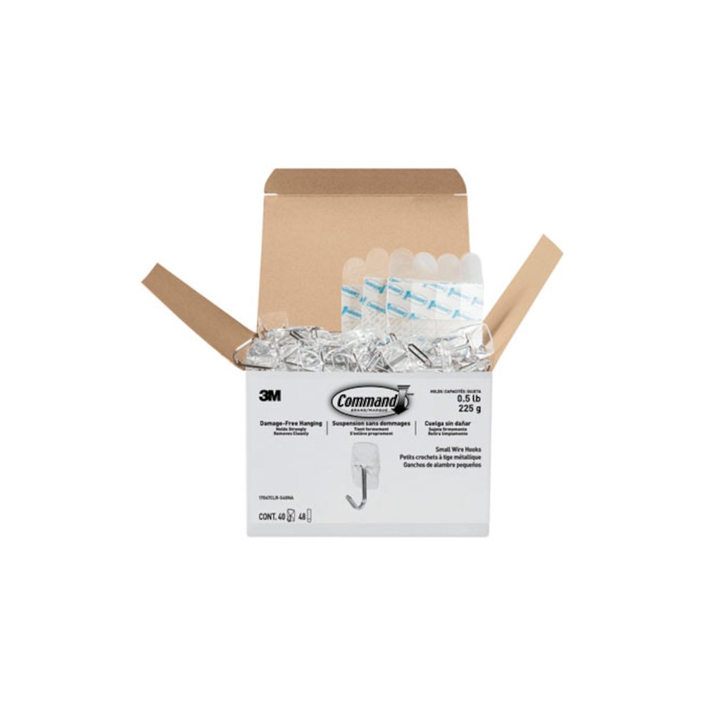 Small Clear Toggle-Wire Hooks, Metal Wire, Silver/Clear, Supports 0.5 lb, 40/Pack. Picture 9