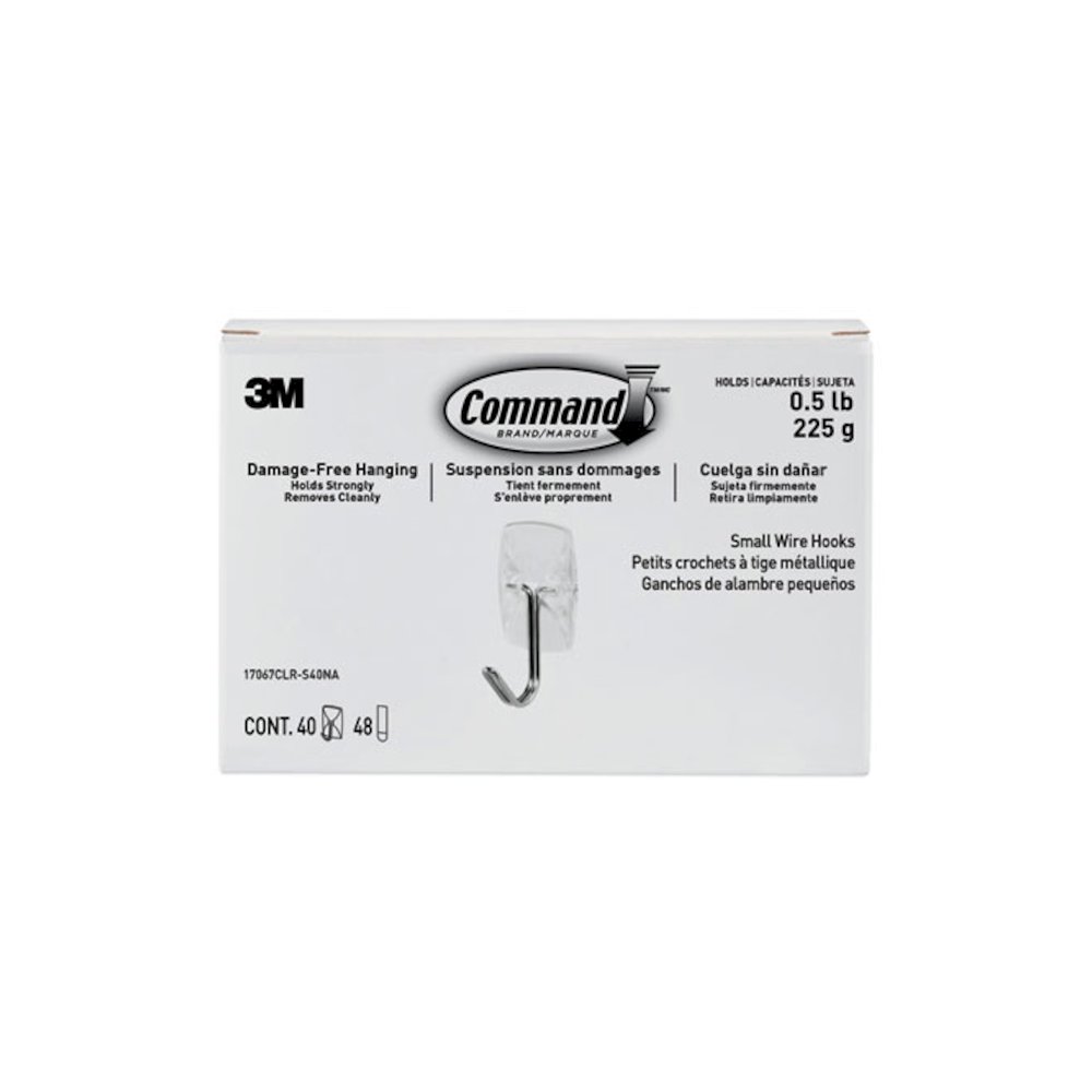 Small Clear Toggle-Wire Hooks, Metal Wire, Silver/Clear, Supports 0.5 lb, 40/Pack. Picture 1