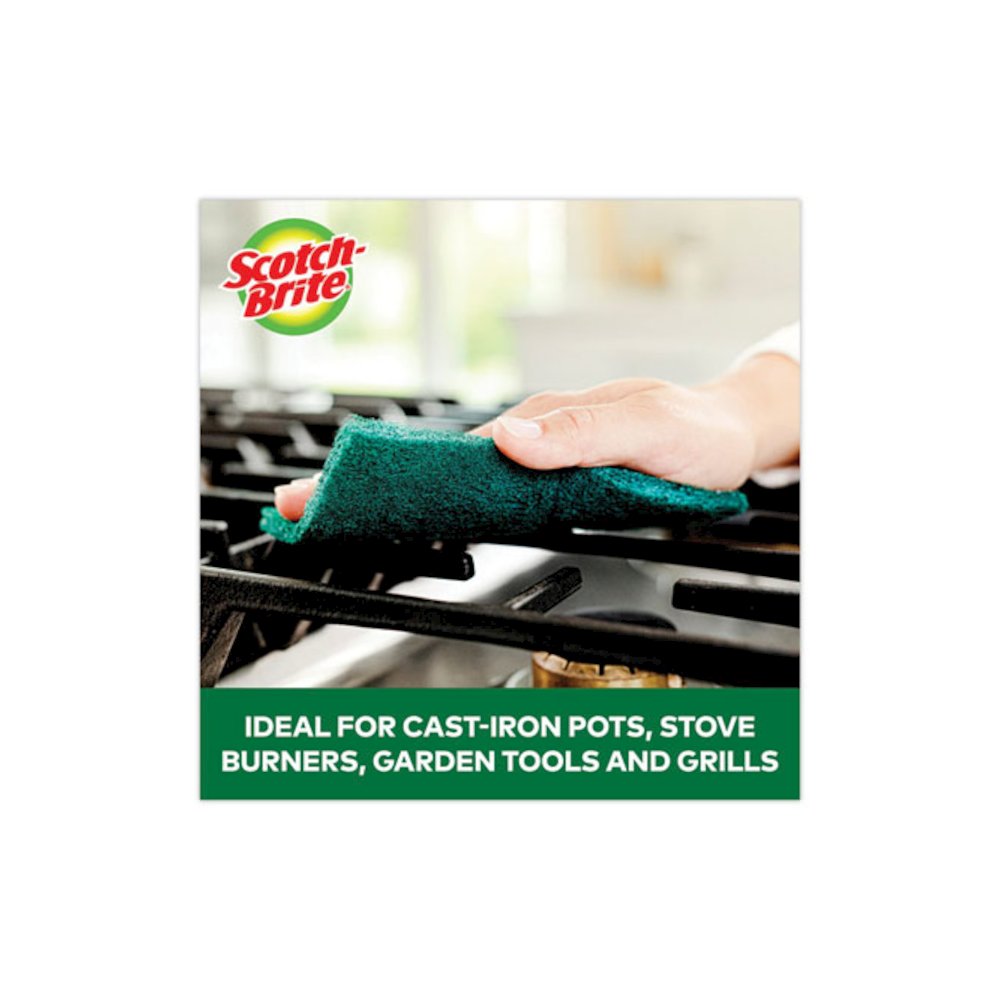 Heavy-Duty Scouring Pad, 3.8 x 6, Green, 10/Carton. Picture 6