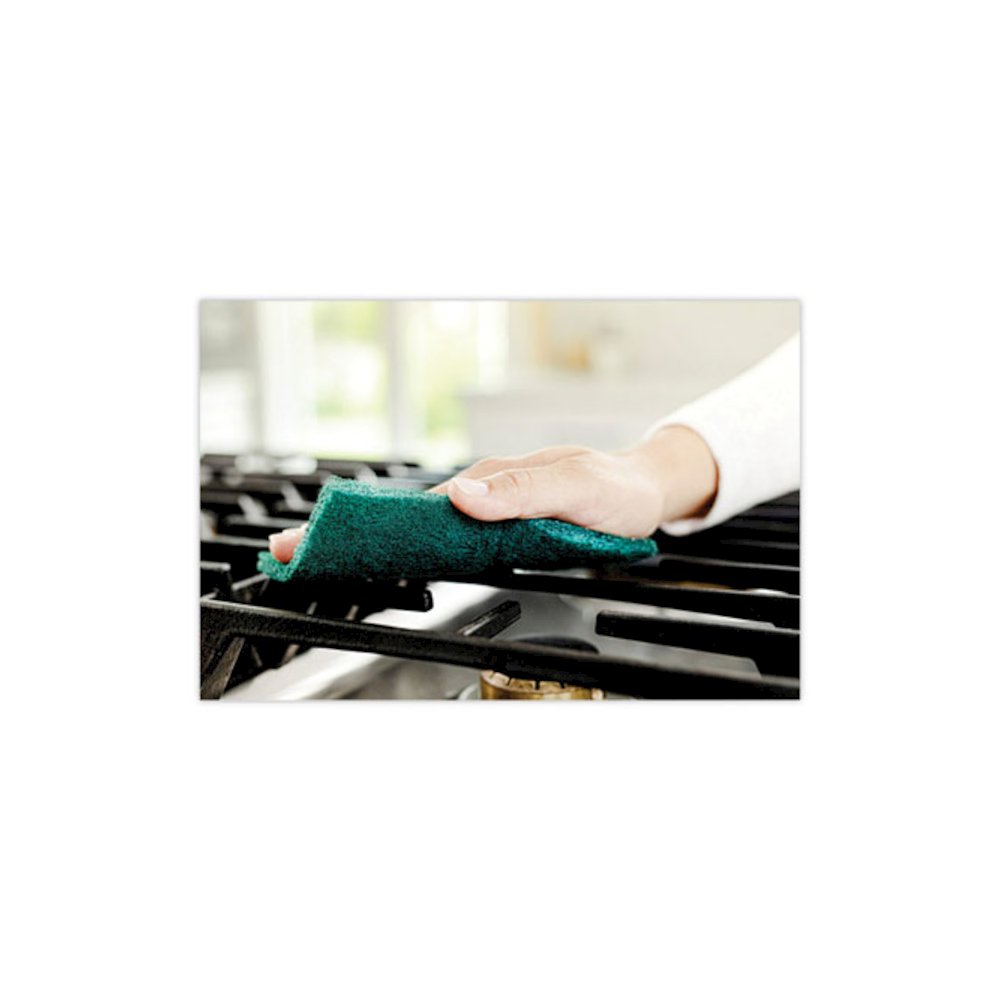 Heavy-Duty Scouring Pad, 3.8 x 6, Green, 10/Carton. Picture 11