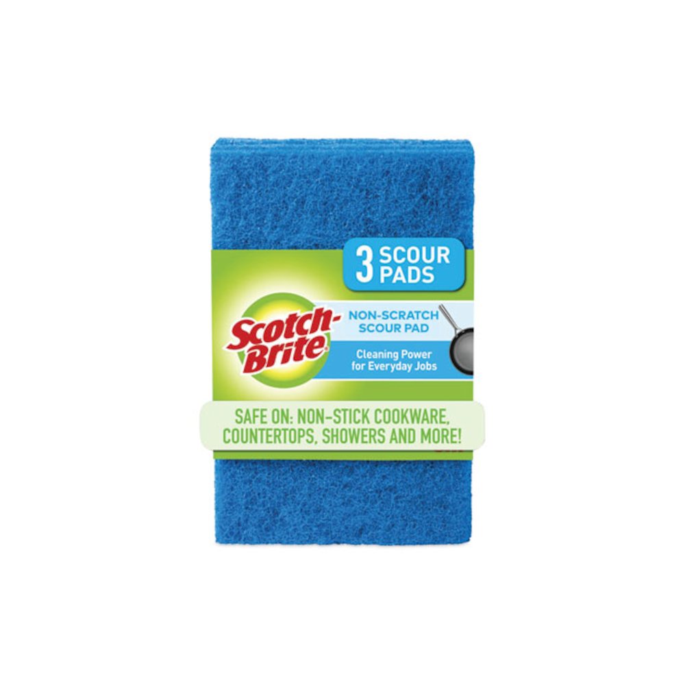 Non-Scratch Scour Pads, 3 x 6, Blue, 10/Carton. Picture 1