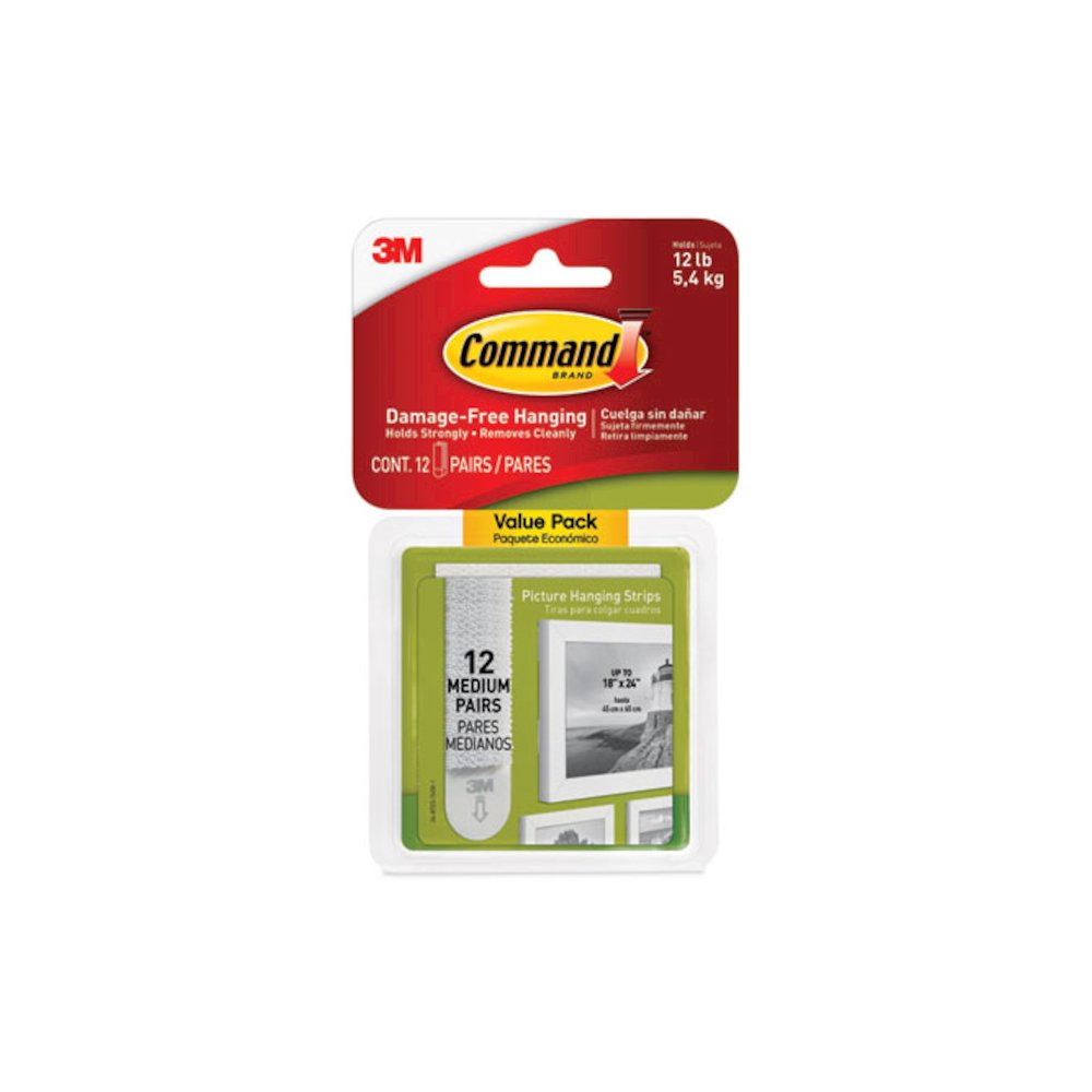 Damage-Free Hanging Picture Hanging Strip Pairs, Holds Up to 2.5 lb, Medium: 0.75" x 2.75", White, 12/Pack. Picture 1
