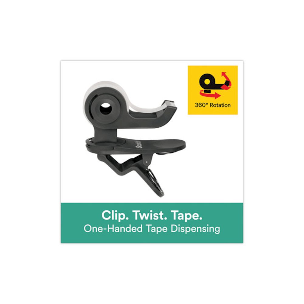 Clip Dispenser Value Pack with 12 Rolls of Tape, 1" Core, Plastic, Charcoal. Picture 4