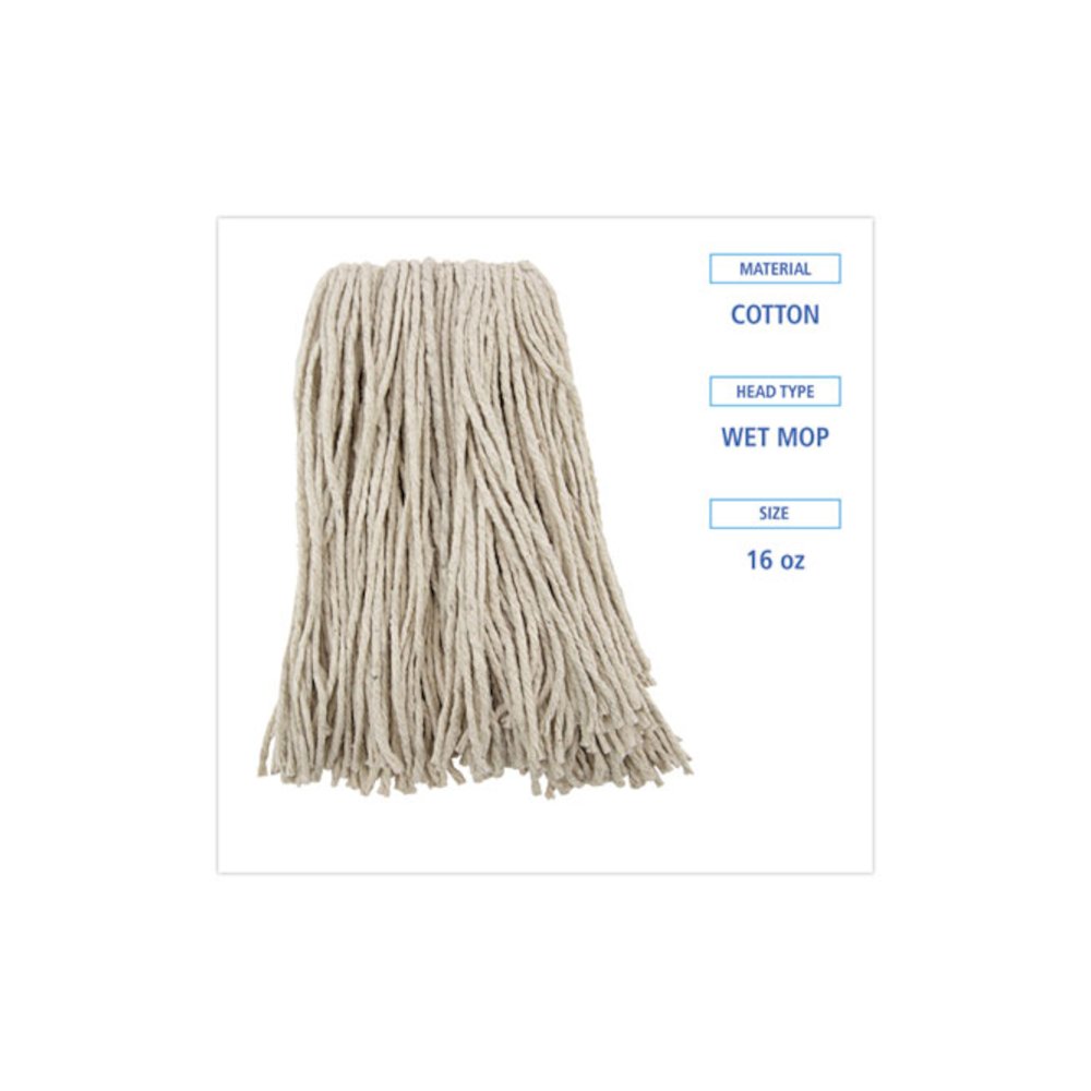 Premium Cut-End Wet Mop Heads, Cotton, 16 oz, White, 12/Carton. Picture 2