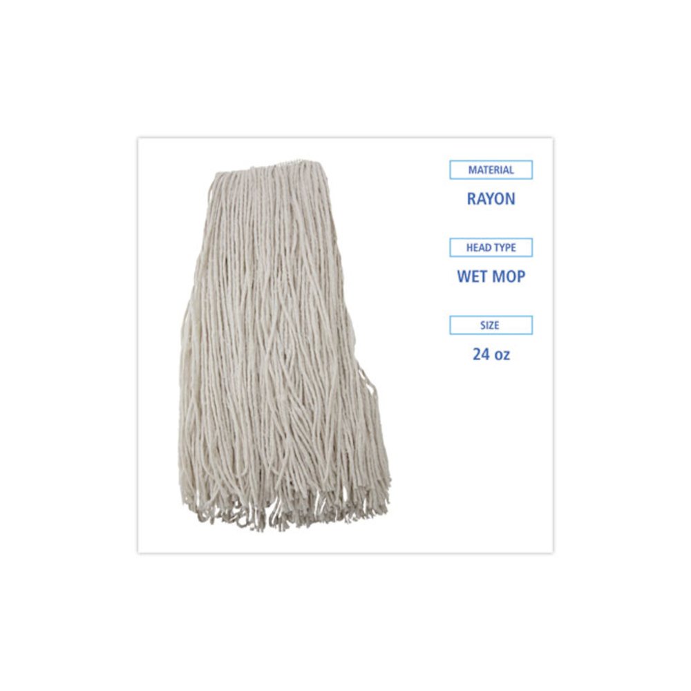 Premium Cut-End Wet Mop Heads, Rayon, 24 oz, White, 12/Carton. Picture 2