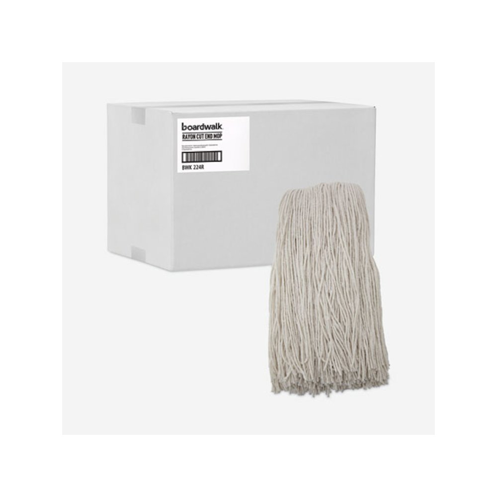 Premium Cut-End Wet Mop Heads, Rayon, 24 oz, White, 12/Carton. Picture 9