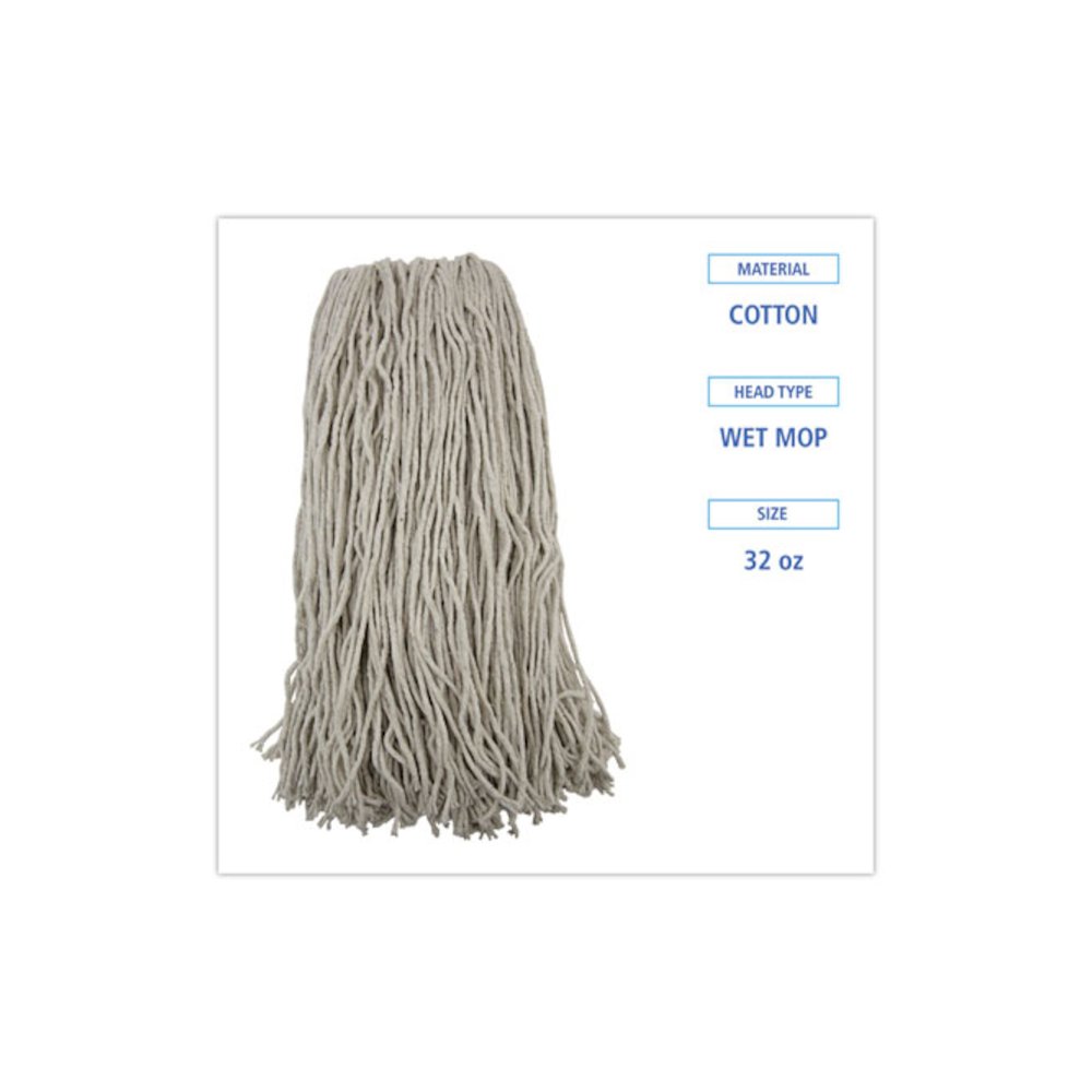 Mop Head, Premium Standard Head, Cotton Fiber, 32 oz, White, 12/Carton. Picture 2