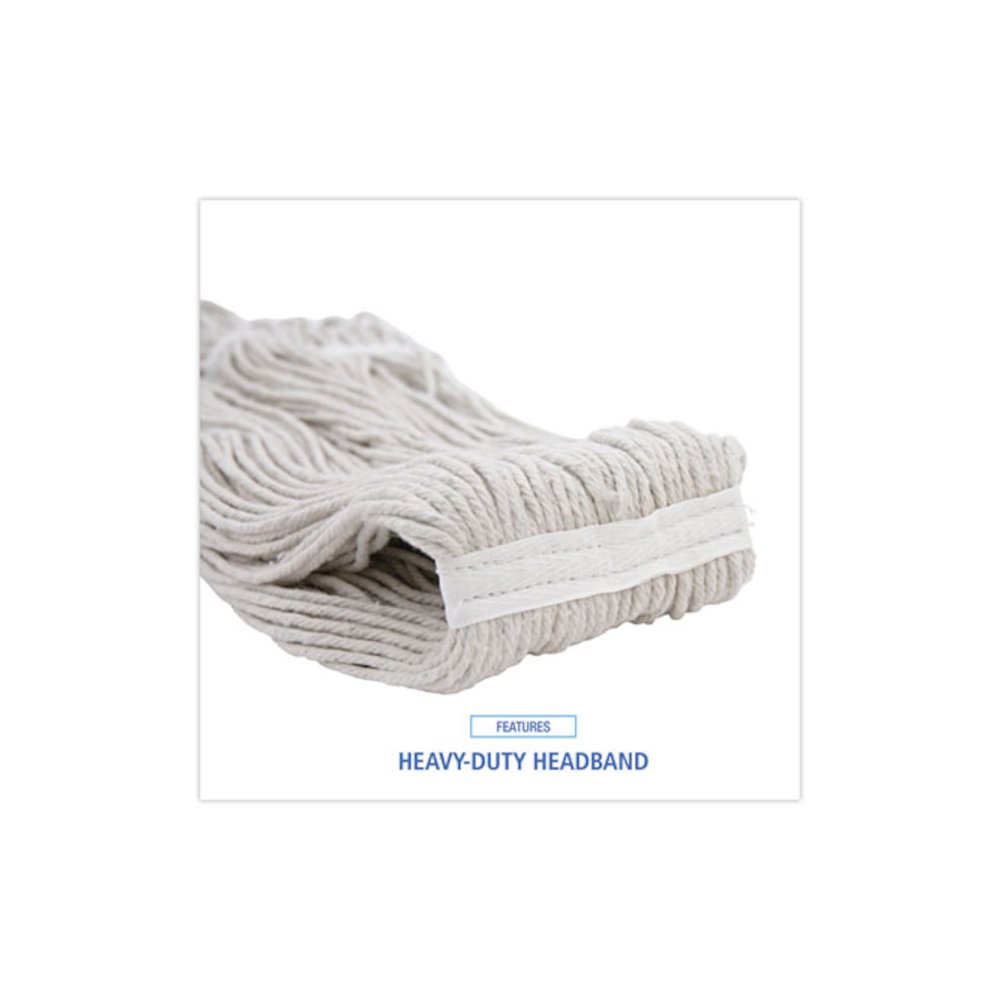 Mop Head, Premium Standard Head, Cotton Fiber, 32 oz, White, 12/Carton. Picture 6