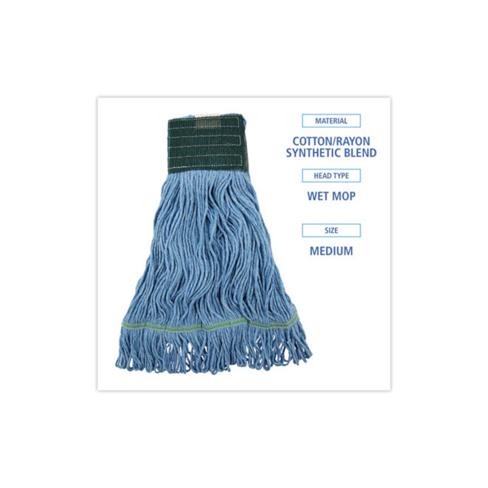 Looped End Mop Kit, Medium Blue Cotton/Rayon/Synthetic Head, 60" Yellow Metal/Polypropylene Handle. Picture 2