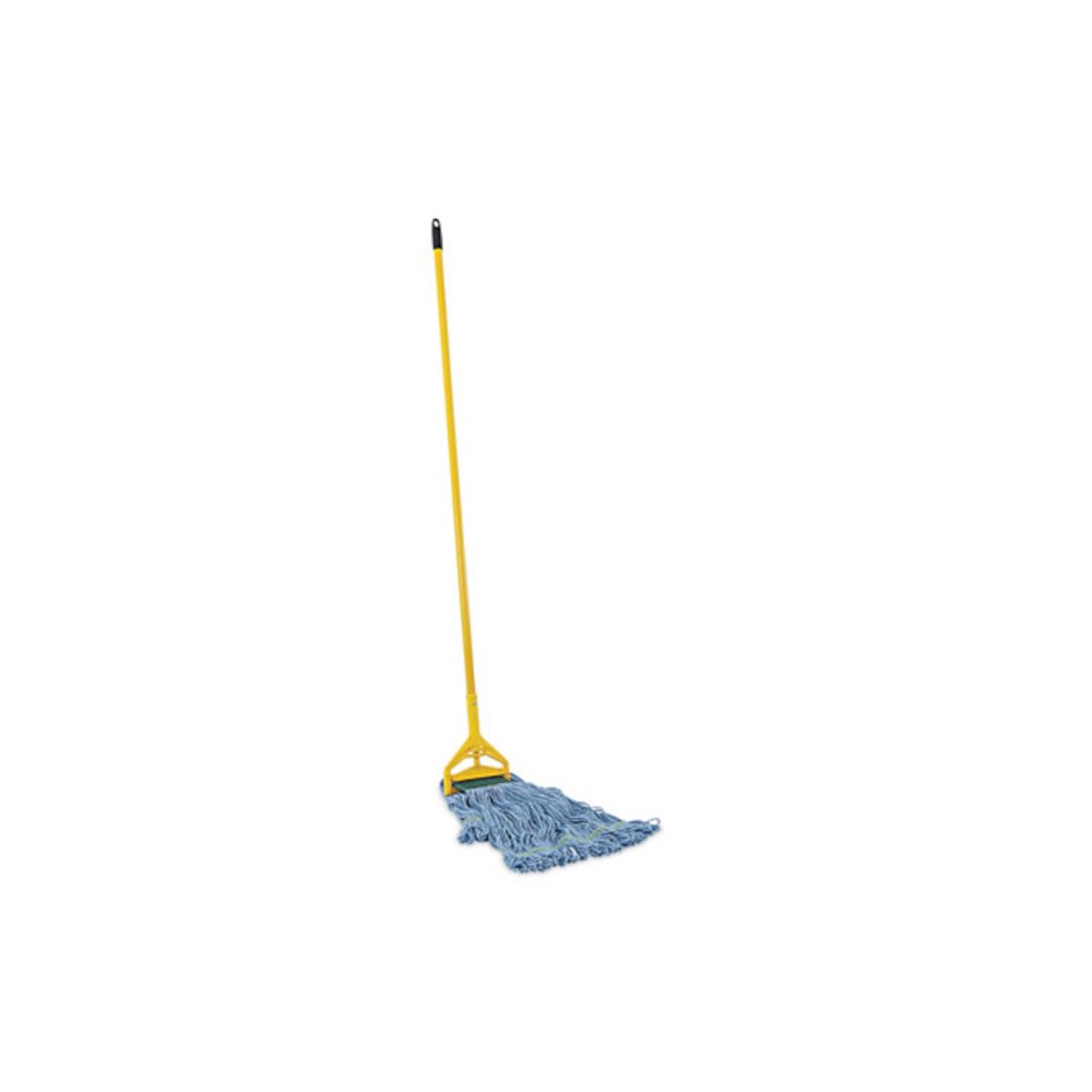 Looped End Mop Kit, Medium Blue Cotton/Rayon/Synthetic Head, 60" Yellow Metal/Polypropylene Handle. Picture 4