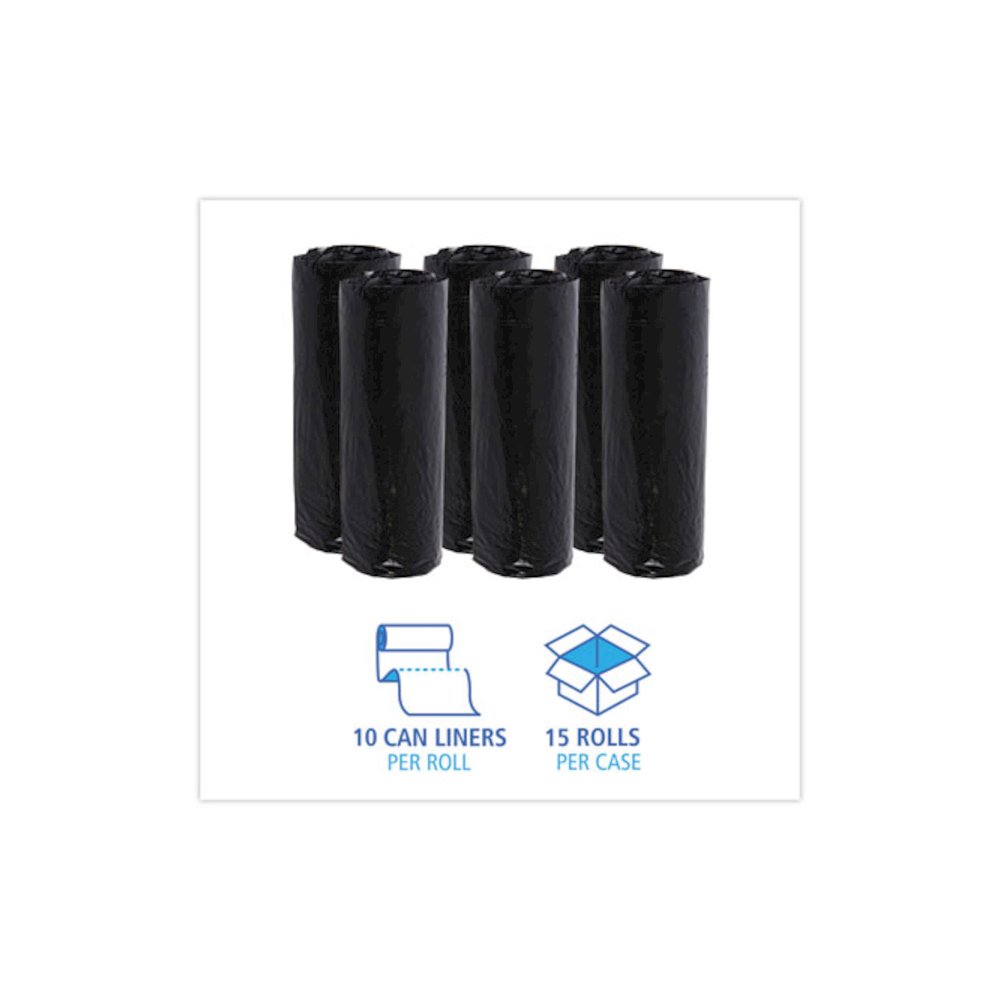 Low-Density Waste Can Liners, 16 gal, 1 mil, 24" x 32", Black, Perforated Roll, 10 Bags/Roll, 15 Rolls/Carton. Picture 3