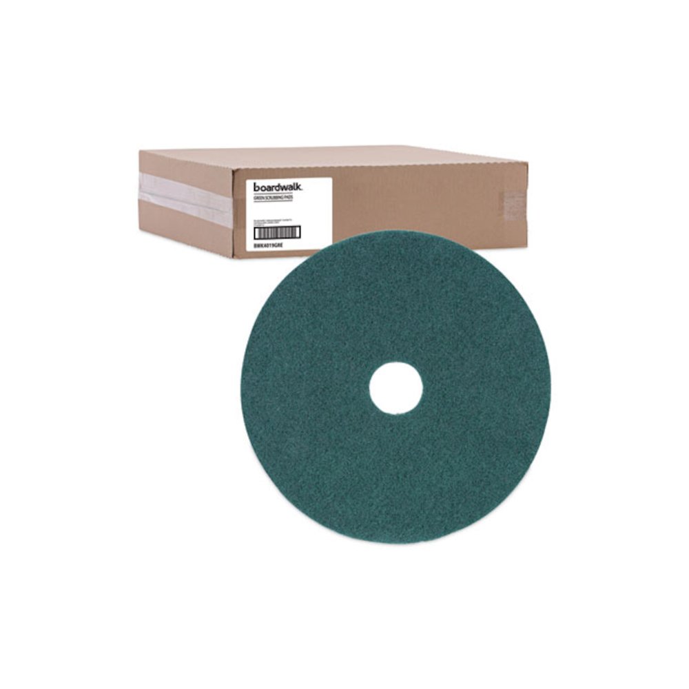 Heavy-Duty Scrubbing Floor Pads, 19" Diameter, Green, 5/Carton. Picture 5