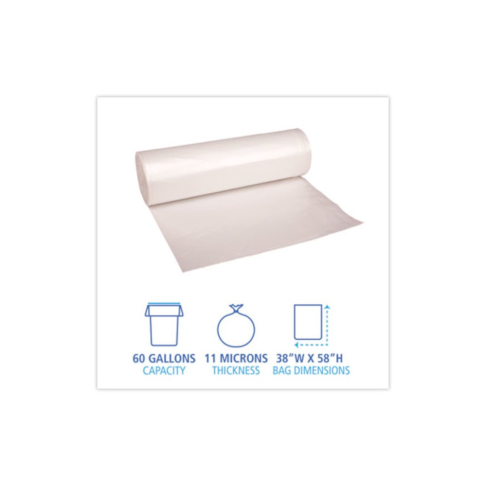 High-Density Can Liners, 60 gal, 11 mic, 38" x 58", Natural, Perforated Roll, 25 Bags/Roll, 8 Rolls/Carton. Picture 2
