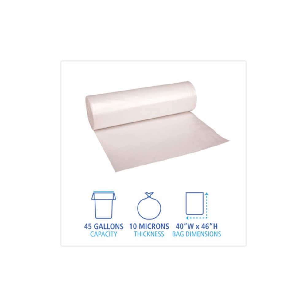 High-Density Can Liners, 45 gal, 10 mic, 40" x 46", Natural, Perforated Roll, 25 Bags/Roll, 10 Rolls/Carton. Picture 2