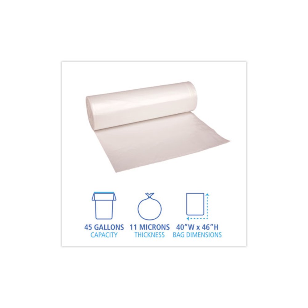 High-Density Can Liners, 45 gal, 11 mic, 40" x 46", Natural, Perforated Roll, 25 Bags/Roll, 10 Rolls/Carton. Picture 2