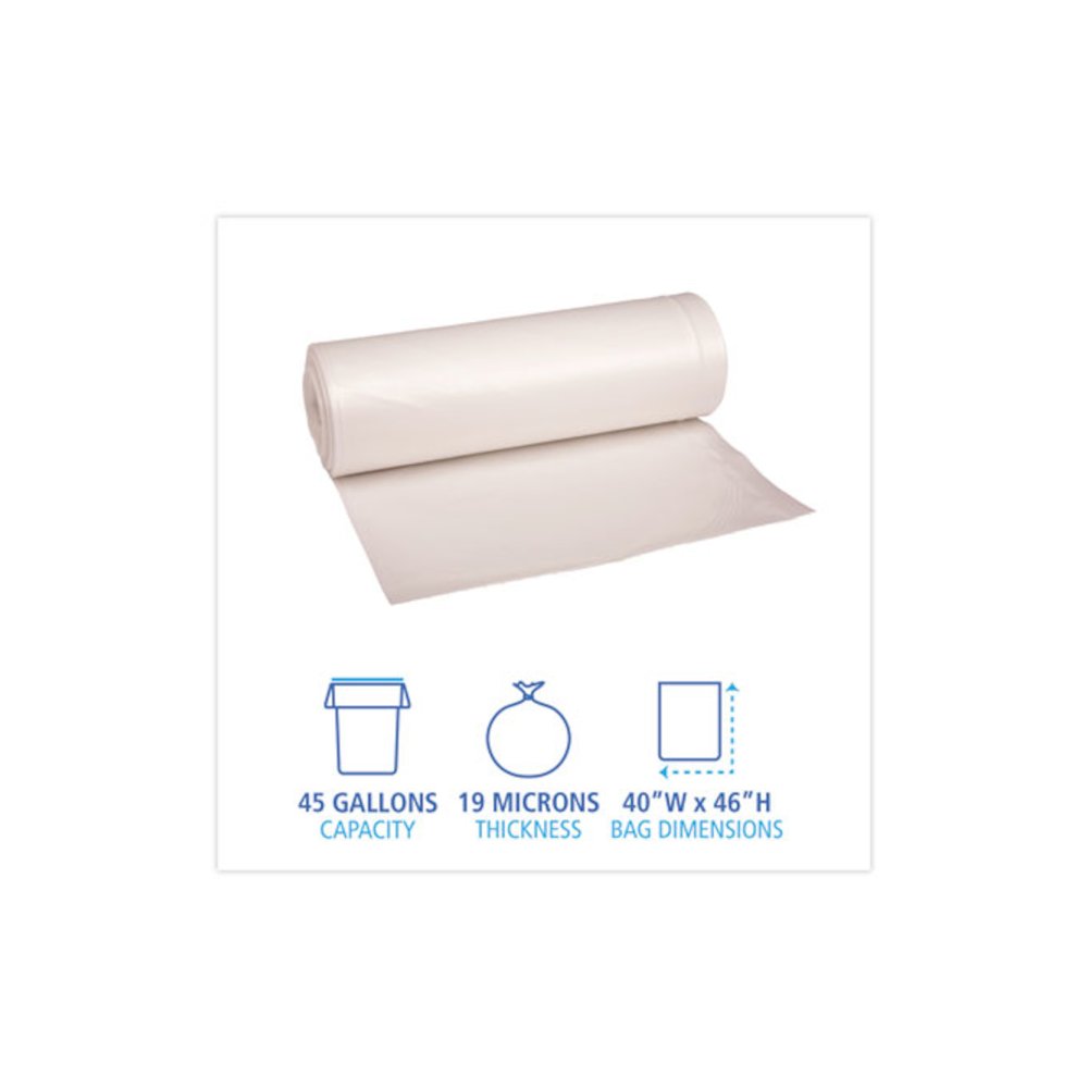High-Density Can Liners, 45 gal, 19 mic, 40" x 46", Natural, Perforated Roll, 25 Bags/Roll, 6 Rolls/Carton. Picture 2