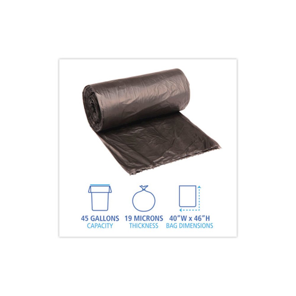 High-Density Can Liners, 45 gal, 19 mic, 40" x 46", Black, Perforated Roll, 25 Bags/Roll, 6 Rolls/Carton. Picture 2