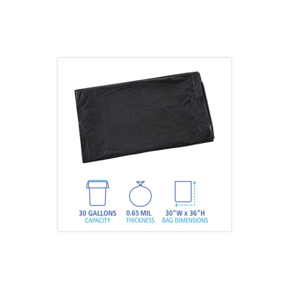 Linear Low Density Industrial Can Liners, 30 gal, 0.65 mil, 30" x 36", Black, Flat Pack, 200/Carton. Picture 2