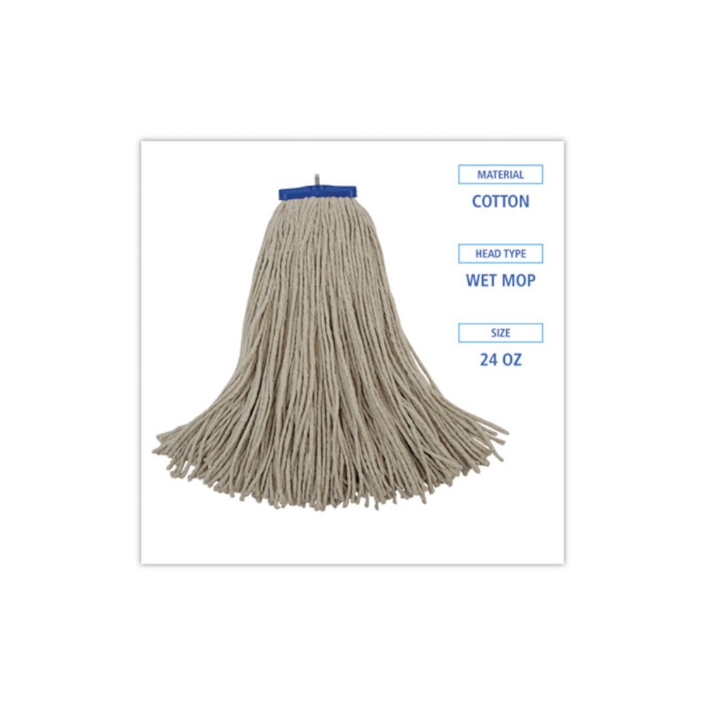 Cut-End Lie-Flat Wet Mop Head, Cotton, 24 oz, White. Picture 2