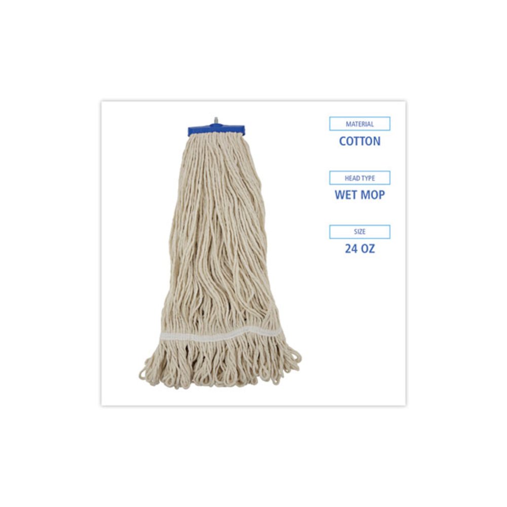 Mop Head, Lie-Flat Head, Cotton Fiber, 24 oz, White, 12/Carton. Picture 2