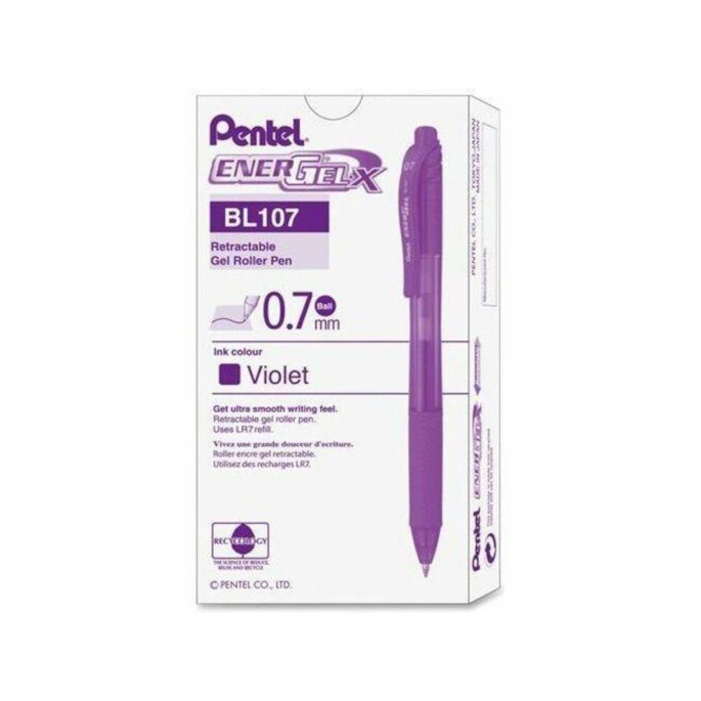 EnerGel EnerGel-X Retractable Gel Pens - Medium Pen Point - 0.7 mm Pen Point Size - Refillable - Retractable - Violet Gel-based Ink - Violet Barrel - Metal Tip - 1 / Dozen. Picture 1
