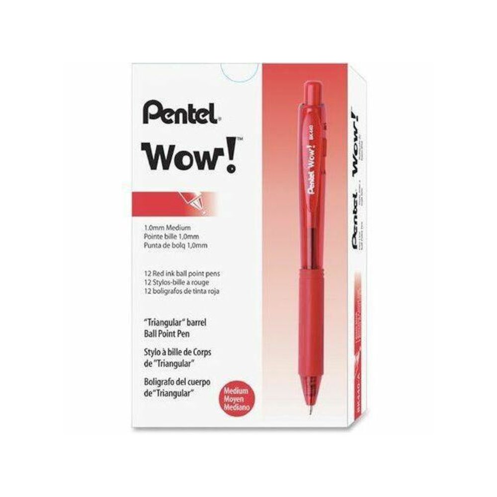 Pentel WOW! Retractable Ballpoint Pens - Medium Pen Point - 1 mm Pen Point Size - Retractable - Red - Red Barrel - 1 Dozen. Picture 1