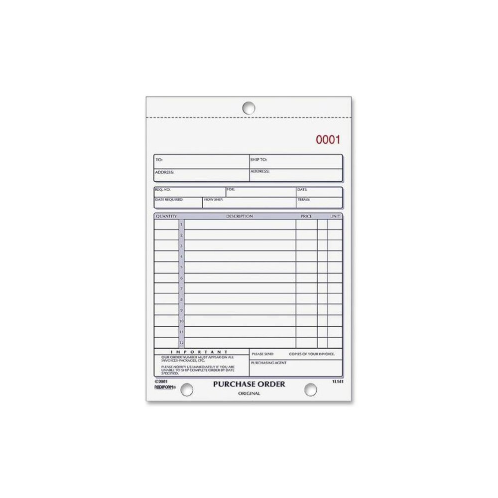 Rediform 2-part Carbonless Purchase Order Book - 50 Sheet(s) - 2 PartCarbonless Copy - 5.50" x 7.87" Sheet Size - Assorted Sheet(s) - Blue Print Color - 1 Each. Picture 1