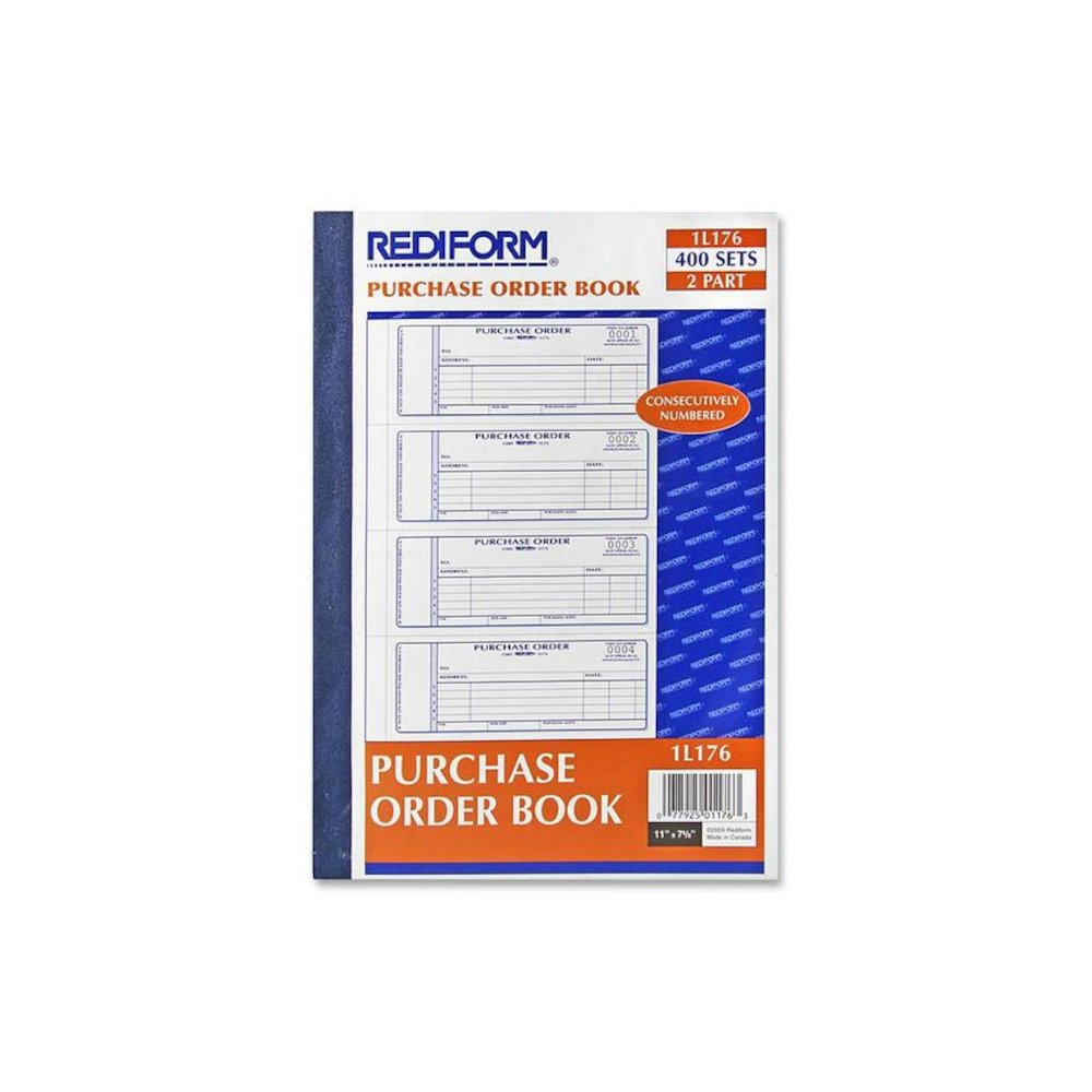 Rediform 2-Part Purchase Order Book - 400 Sheet(s) - Stapled - 2 PartCarbonless Copy - 2.75" x 7" Sheet Size - White, Yellow - Blue Print Color - 1 Each. Picture 1