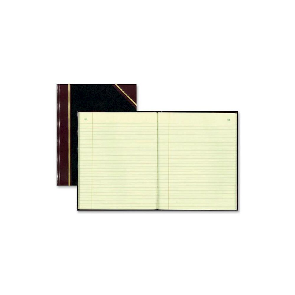 Rediform Black Texhide Cover Record Books - 150 Sheet(s) - Thread Sewn - 8.37" x 10.37" Sheet Size - Black - Green Sheet(s) - Brown, Green Print Color - Black Cover - Recycled - 1 Each. Picture 1