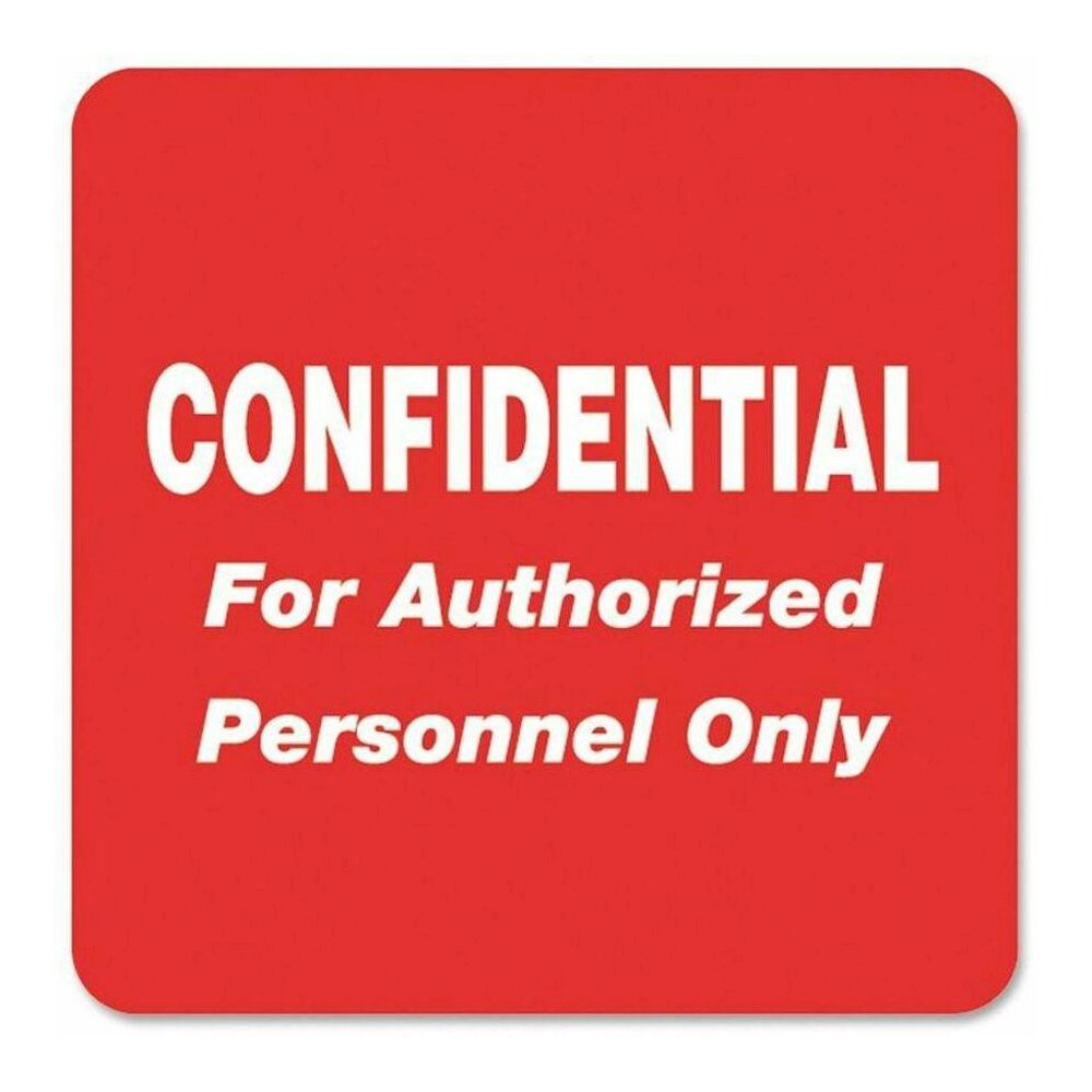 Tabbies Confidential Authorized Personnel Only Label - 2" Width x 2" Length - Rectangle - Red - 500 / Roll - 500 / Roll. Picture 1