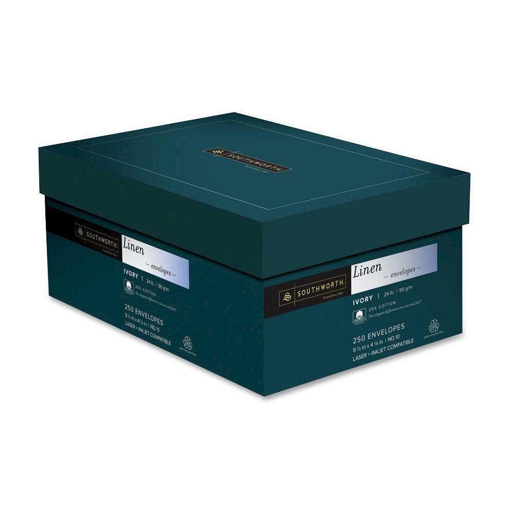 Southworth 25% Cotton No. 10 Business Envelopes - Business - #10 - 4 1/8" Width x 9 1/2" Length - 24 lb - Linen, Cotton Fiber - 250 / Box - Ivory. Picture 1