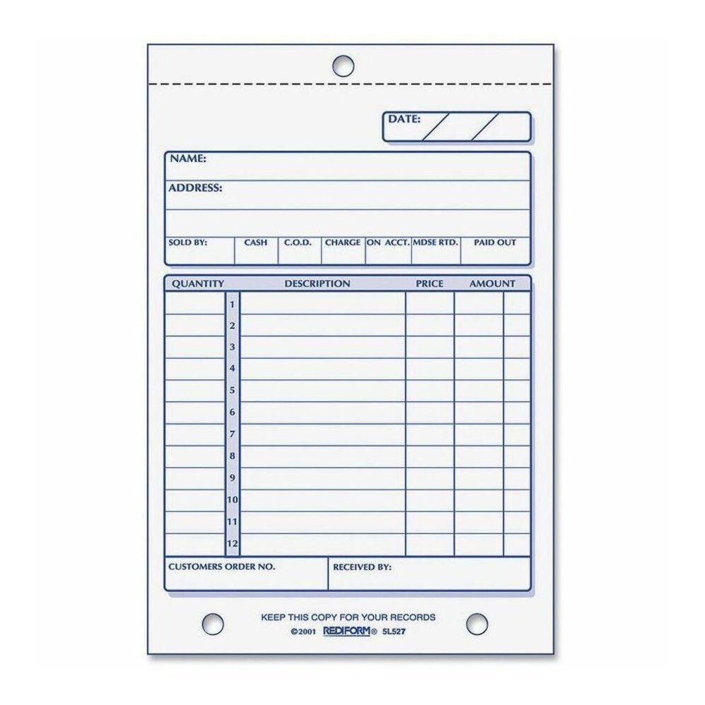 Rediform Carbonless Sales Order Book - 50 Sheet(s) - Stapled - 3 PartCarbonless Copy - 4.25" x 6.37" Sheet Size - 2 x Holes - Assorted Sheet(s) - Red, Purple Print Color - 1 Each. Picture 1