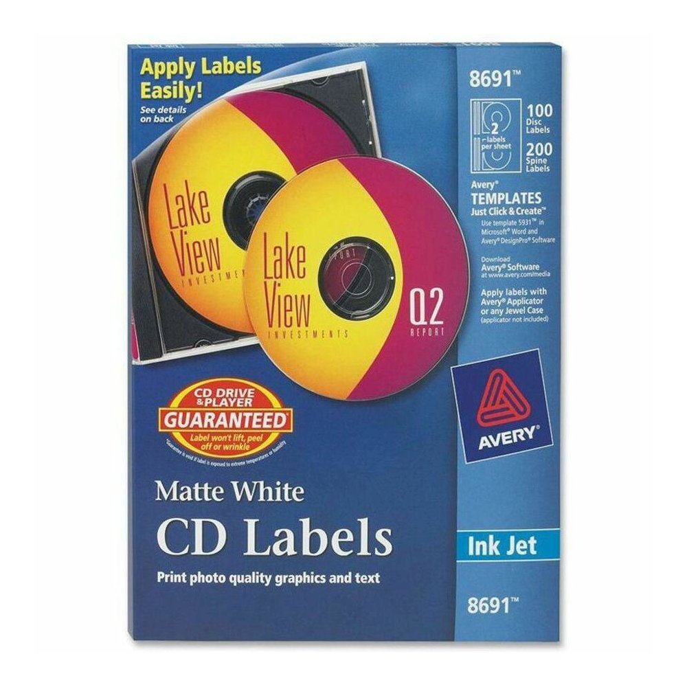 Avery&reg; Clear CD/DVD Inkjet Matte Labels - Matte White - 300 Total Label(s) - 100 / Pack. Picture 1