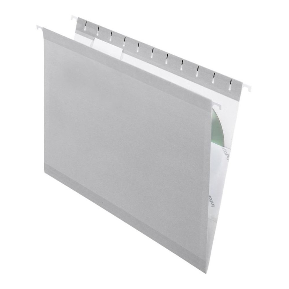 Pendaflex 1/5 Tab Cut Legal Recycled Hanging Folder - 8 1/2" x 14" - Internal Pocket(s) - Gray - 10% Recycled - 25 / Box. Picture 1